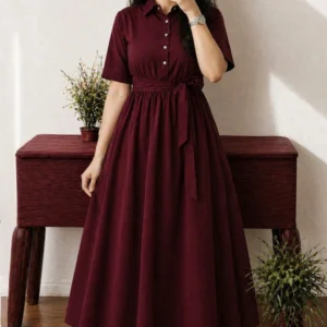 D-image Women Fit and Flare Maroon Midi/Calf Length Dress