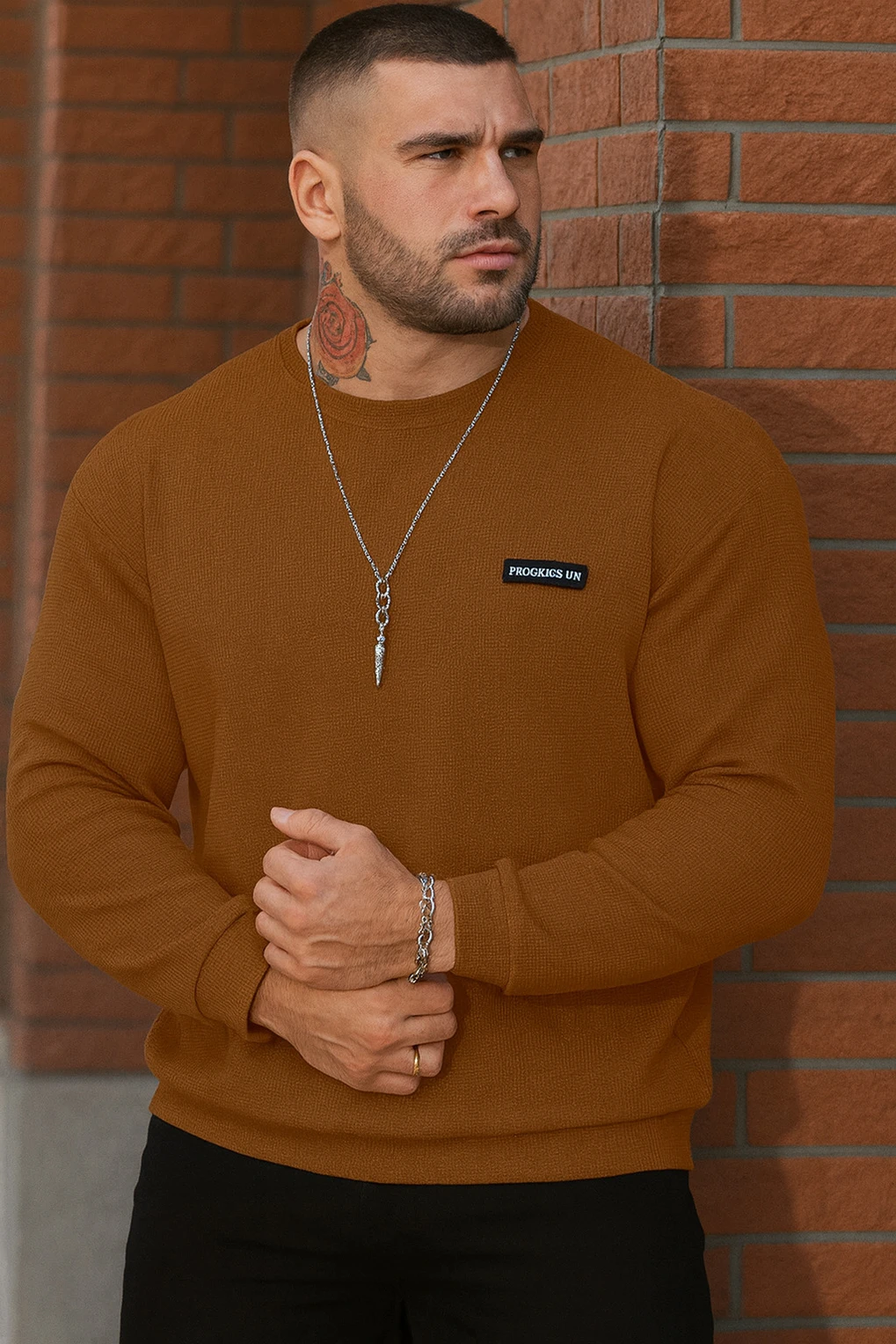 Men Self Design Round Neck Polyester Gold T-Shirt - Image 3