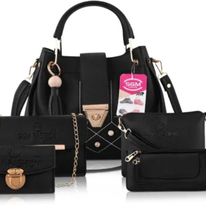 SGM Fashion Women Black Handbag - Regular Size (Pack of: 5)