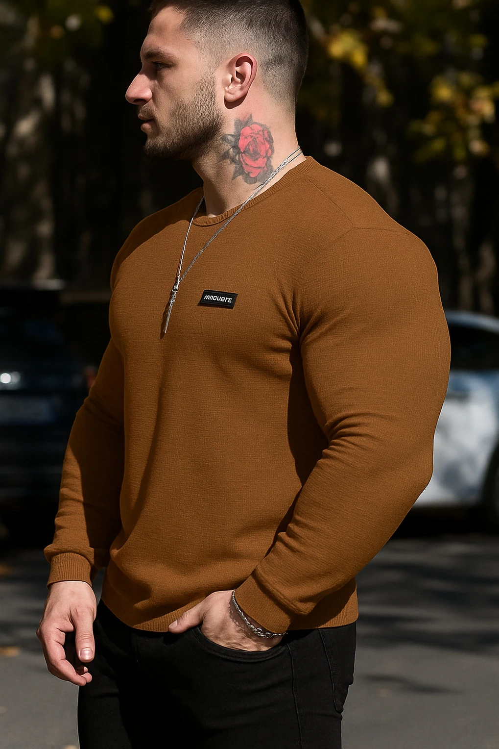 Men Self Design Round Neck Polyester Gold T-Shirt - Image 2