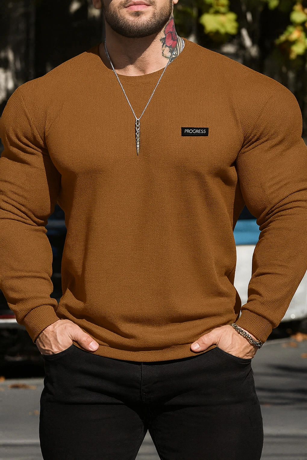 Men Self Design Round Neck Polyester Gold T-Shirt
